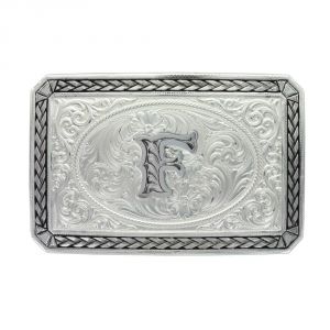 Montana Silversmiths Initial F Antiqued Wheat Trim Portrait Buckle (27200D-F)